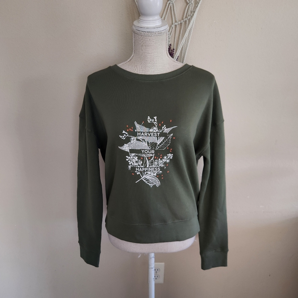 Pact Green Slouchy Sweatchirt Size Small NWT Organic Harvest Happiness Fall